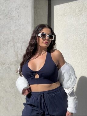 Fabletics Navy Oasis Twist Sports Bra